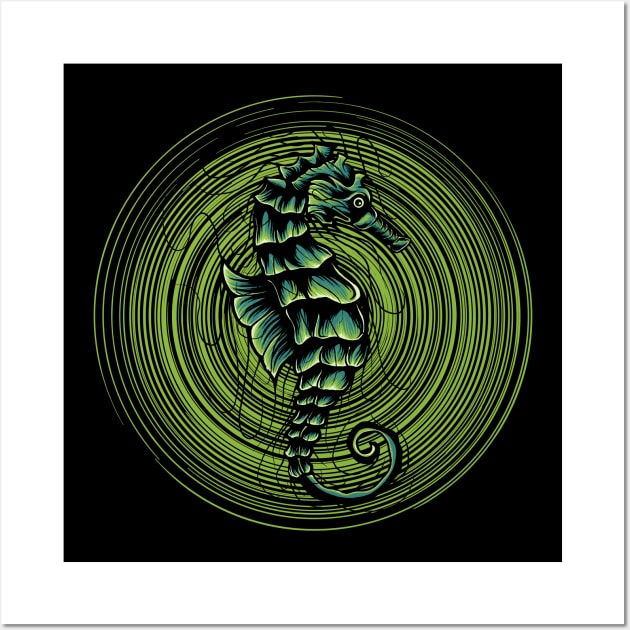 Sea horse in circle Wall Art by Tuye Project